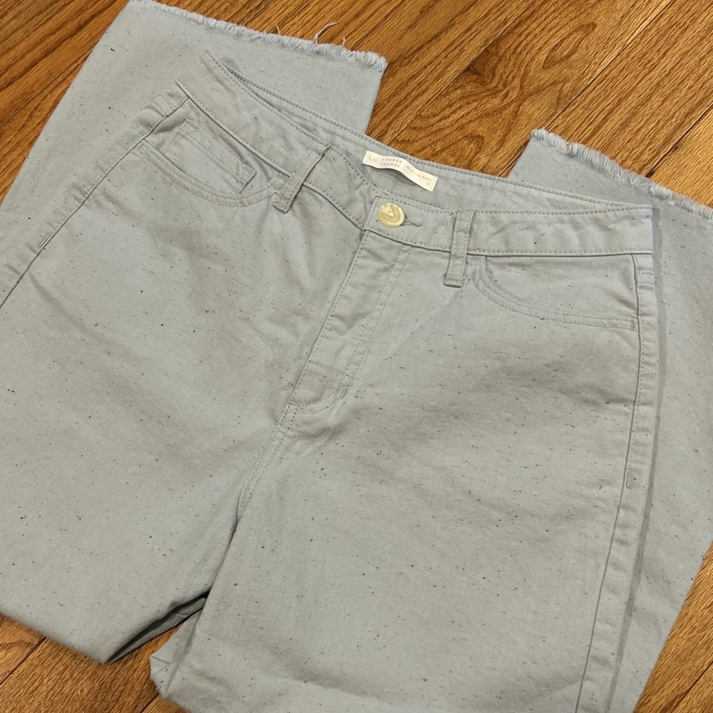 Lauren Conrad‎ Wide Leg Cropped Ankle Raw Hem Denim Light Blue Rainbow Jeans 12